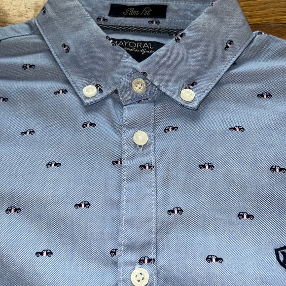 Mayoral boys long sleeved button down Oxford shirt with car print size 9 NWOT - Picture 1 of 5